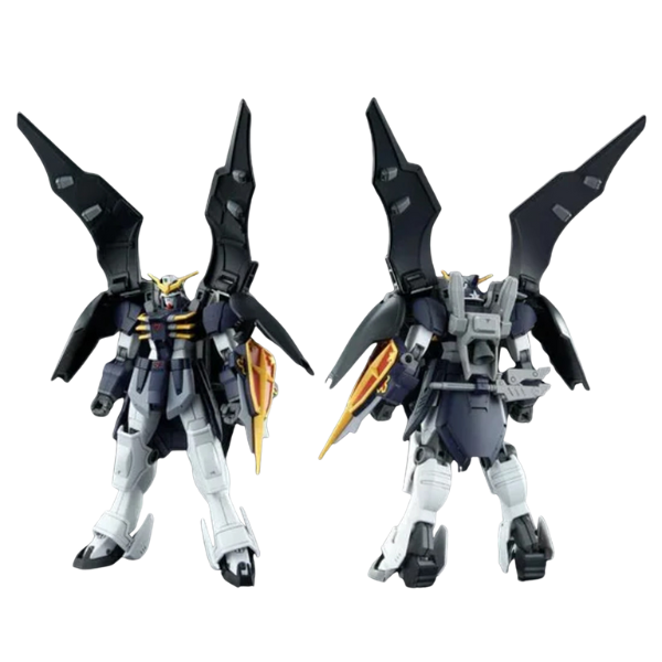 Two death scyth hell models front and rear views with black, gray, and gold color scheme on a white background