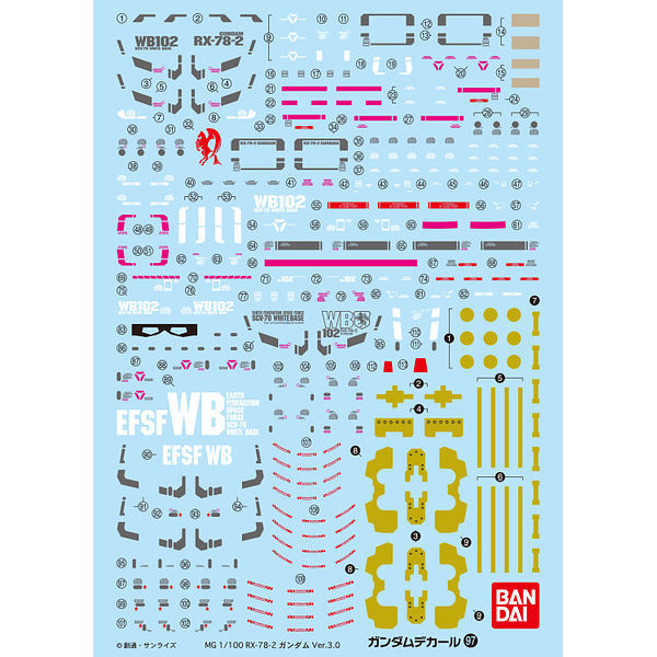 Bandai 1/100 GD-97 MG RX 78-2 Gundam Ver. 3.0  Waterslide Decals package artwork