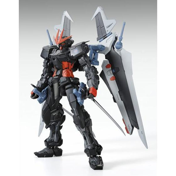 P-Bandai MG 1/100 Gundam Astray Noir front on view. light background