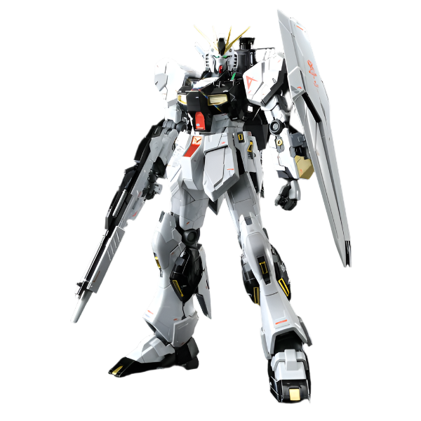 Bandai 1/100 MG  RX-93 NU Gundam Ver. Ka Titanium Finish front on view.