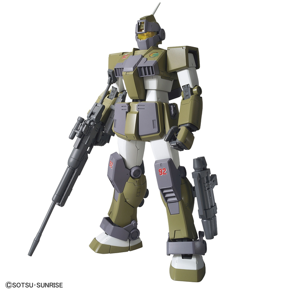 Bandai 1/100 MG RGM-79SC GM Sniper Custom front on view. white background