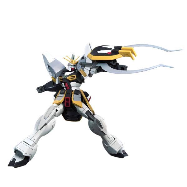 Bandai 1/144 HGAC Gundam Sandrock action pose with weapon. 