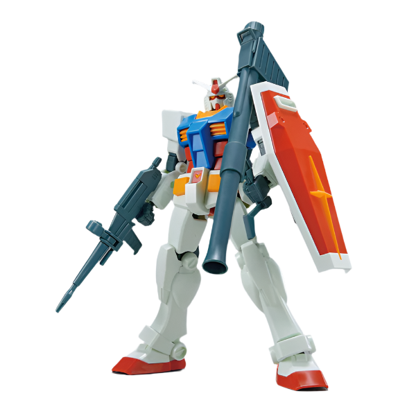Bandai 1/144 EG RX-78-2 Gundam [full weapon set] front on view with weapons 