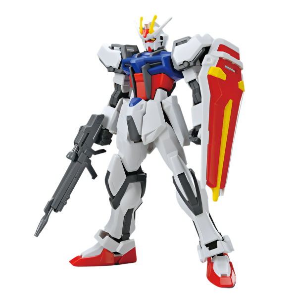 Bandai 1/144 EG Strike Gundam front on view with rifle and shield