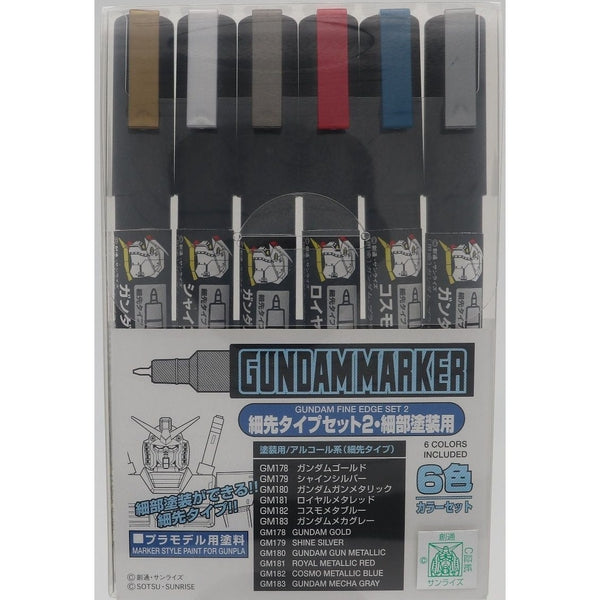 Gundam Ultra Fine Marker Set 2  package artwork includes 6 pieces
