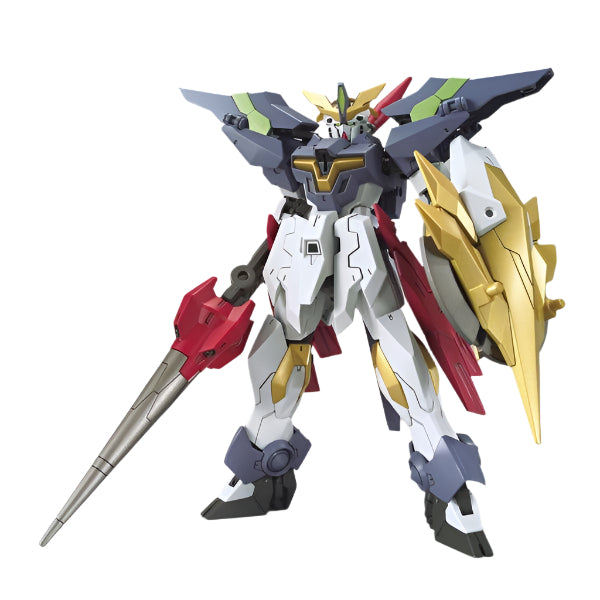 Bandai 1/144 HGBD:R Gundam Aegis Knight front on view.