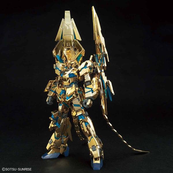 Bandai 1/144 HGUC Gundam Unicorn 03 Phenex [Destroy Mode] (Narrative Ver.) Gold Plated Ver. front on view.