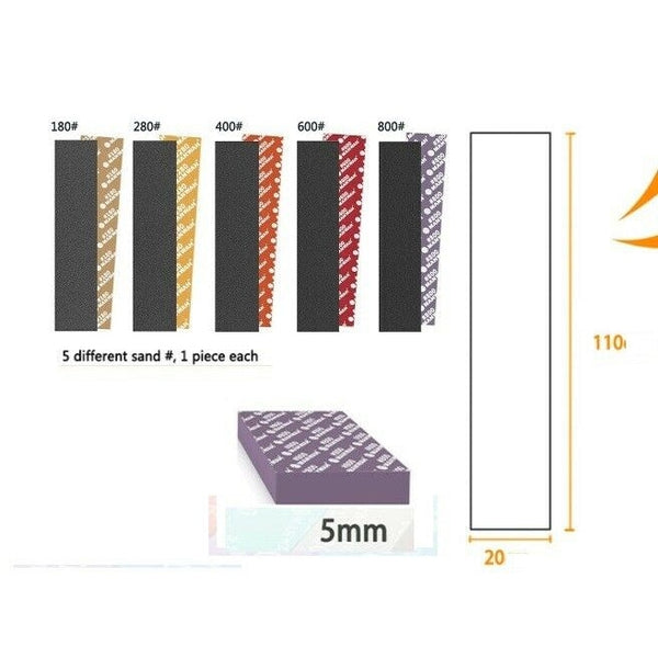 Manwah Sanding Sponge Set 180g - 800g (20mm x 110mm x 5pcs, thickness: 5mm)